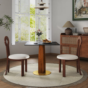 English Elm Modern Square Dining Table – 33.5" Sintered Stone & Wooden Legs, Chic Gold Base For Small Spaces W1535S00603
