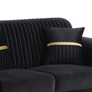 English Elm Antigua Glam Two Seat Loveseat with Gold Accent Arms and Plush Upholstered Cushions Black+Gold B009P417483