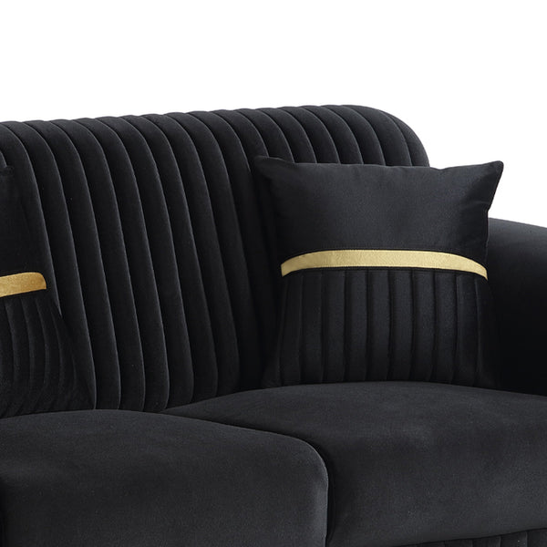 English Elm Antigua Glam Two Seat Loveseat with Gold Accent Arms and Plush Upholstered Cushions Black+Gold B009P417483
