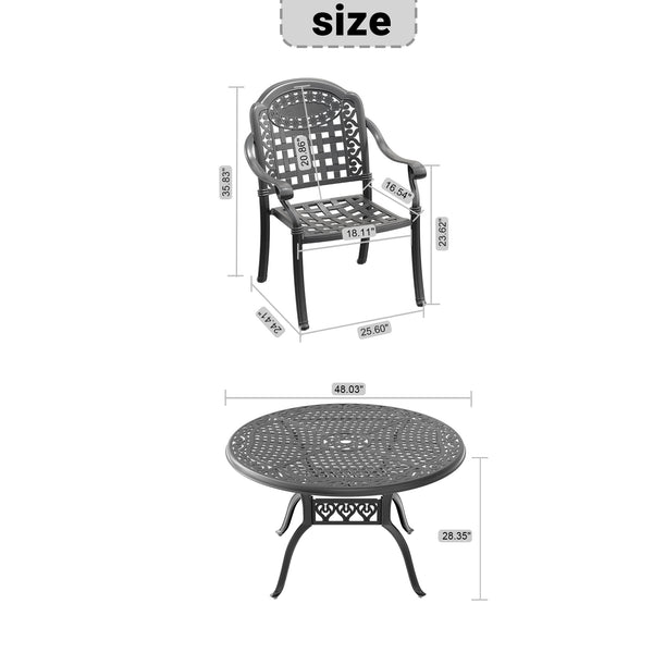 English Elm 7-piece Cast Aluminum Outdoor Dining Set European Garden Style Round Table Seats Six W1710S00633
