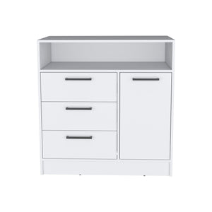 English Elm Omaha Dresser Compact Multi-Storage Unit with 3 Spacious Drawers, Cabinet & Modern Pull Handles White 38 L x 25 W x 4 H B200S00381