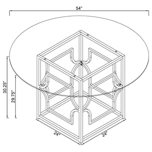 English Elm Krista Round Tempered Glass Dining Table with Geometric Brass Sculpted Base B062S01826