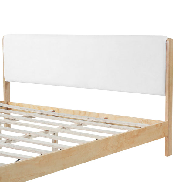 English Elm King Platform Bed Natural Wood Frame Beige Upholstered Low Profile No Box Spring N758K909697N