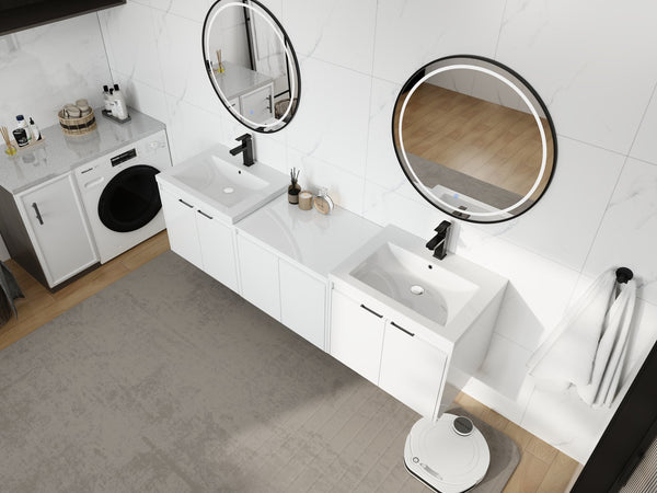 English Elm 72" Float Mount Double Sink Bathroom Vanity Glossy White Plywood Soft Close W999S00535