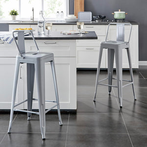 English Elm Modern Lightweight Industrial Barstools Set Of 2 - Distressed White Metal With Bucket Back Design B347P349412
