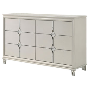 English Elm Gwendolyn Pearl White 6-Drawer Dresser Cabinet with Diamond Star Drawers, Jewelry Tray & Acrylic Legs B062P375502