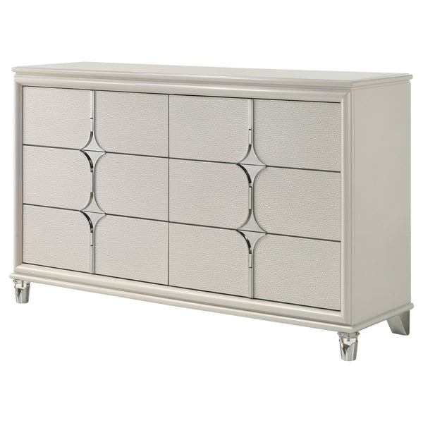 English Elm Gwendolyn Pearl White 6-Drawer Dresser Cabinet with Diamond Star Drawers, Jewelry Tray & Acrylic Legs B062P375502