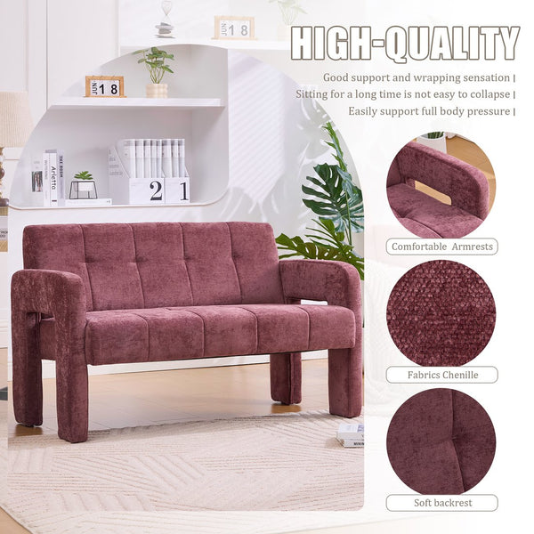 English Elm Nordic Ergonomic Double Armchair Upholstered Chenille Two-Seater Sofa 550lb Capacity Compact Lounge Chair WINE RED W395P380533