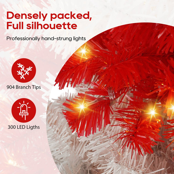 English Elm 6ft Candy Cane Christmas Tree with 300 Warm White LEDs, 904 Bendable Branches, Easy Assemble Joyfully Festive Decor N710P181789J