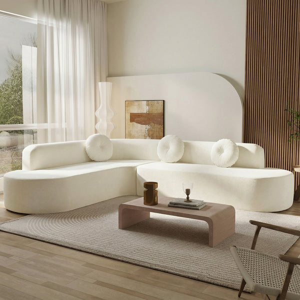 English Elm 122'' Curved L-shaped Sectional Sofa Chenille Upholstery Pocket Spring Living Room Seating Beige N760S0000049A