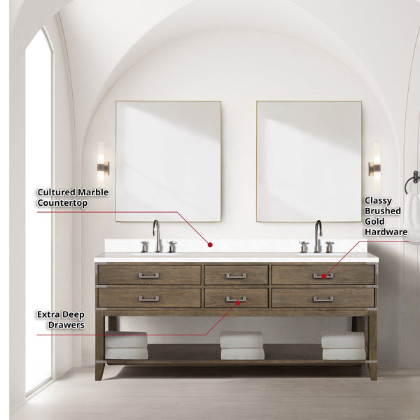 English Elm Grey Oak Double Bath Vanity With Cultured Marble Top, Chrome Faucets & 36” Mirrors For Modern Style B2731S01913