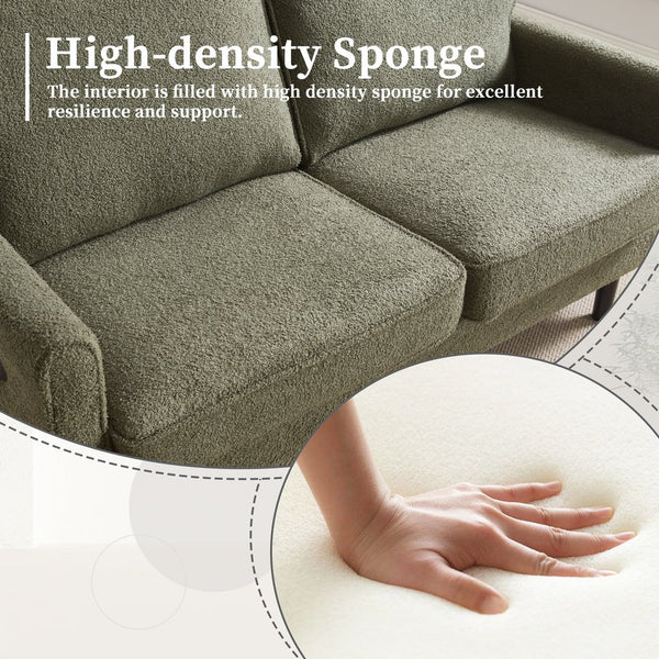 English Elm Loveseat Modern Mid-Century 2-Seater with USB Type-C Charging, Removable Zippered Covers, Sturdy Wood Legs Green W395P238825