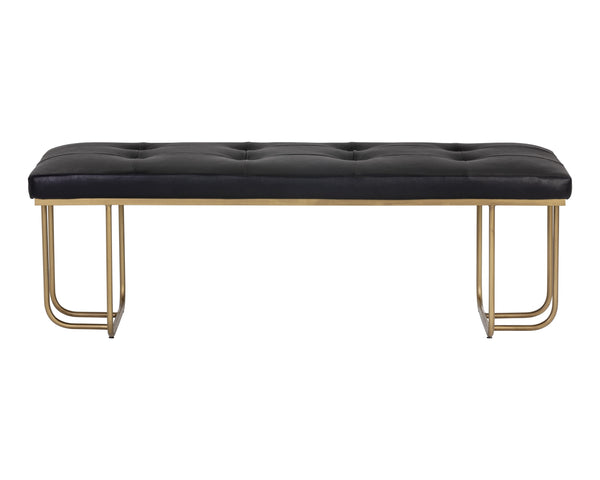 Sunpan Maverick Bench - Stylish Tufted Seat with Antique Brass Legs for Elegant Living Room Seating Bravo Black