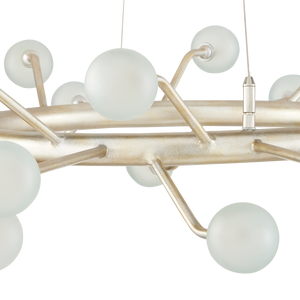 Chaldea Modern Silver Chandelier with Recycled Glass Globes – Eco-Friendly & Adjustable Lighting Design