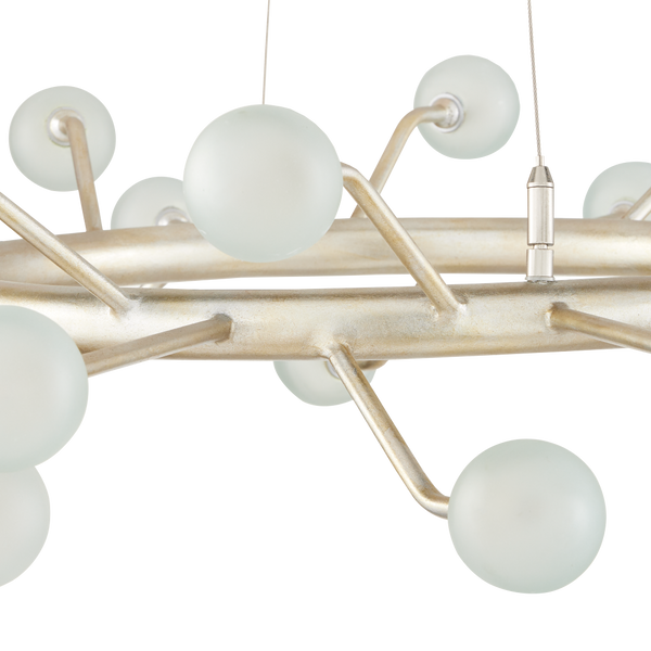Chaldea Modern Silver Chandelier with Recycled Glass Globes – Eco-Friendly & Adjustable Lighting Design