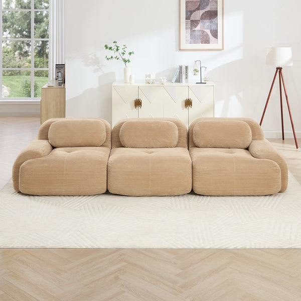 English Elm 3-seat Modular Corduroy Sectional Sofa Ergonomic Curved Design for Living Rooms Camel W714S01239