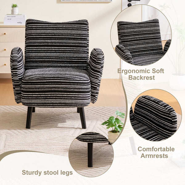 English Elm Modern Bouclé Armchair with High-Density Foam, Side Pocket & Solid Wood Legs for Cozy Reading Spots Black W395P376574