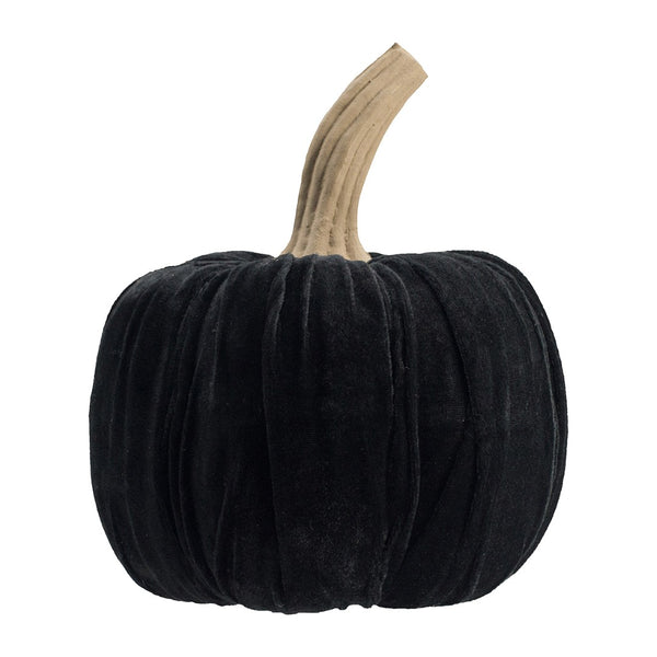English Elm Set Of 2, 9.5" Black Velvet Pumpkins - Elegant Fall Decor For Halloween And Autumn Displays! W2078P237261-GIGA