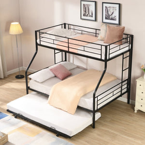 English Elm Twin Over Full Metal Bunk Bed With Trundle – Space-Saving, Easy Assembly, No Box Spring Needed! W311S00049-GIGA