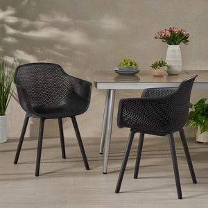 English Elm Christopher Knight Home® - LOTUS modern outdoor dining chair with weather-resistant polypropylene, perforated diamond pattern comfort and stability Black 23.5 L x 23.5 W x 22.5 H 69068.00BLK