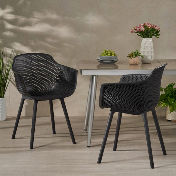 English Elm Christopher Knight Home® - LOTUS modern outdoor dining chair with weather-resistant polypropylene, perforated diamond pattern comfort and stability Black 23.5 L x 23.5 W x 22.5 H 69068.00BLK