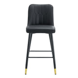 English Elm Modern Black Pu Bar Stool - Gold Decorated Legs With Comfortable Resting Beam.Set Of 2 Chairs.Black,Black Metal Legs,,Bar Stool.