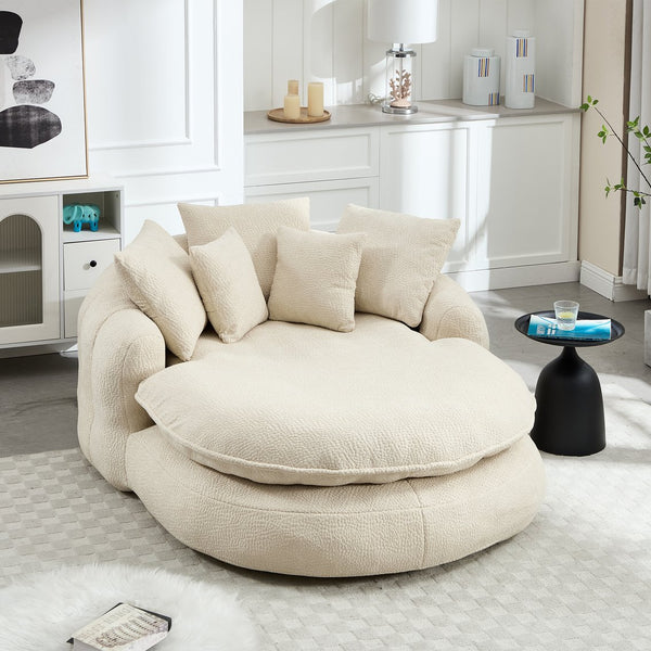 English Elm Oversized Memory Foam Chenille Bean Bag Sofa with Ergonomic Back Support, 3 Large & 2 Small Pillows Beige W395P359408