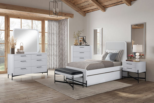 English Elm Full Solid Wood Full Ov Twin Trundle Bed White with Reeded Birch Veneer Fronts Casual Transitional Design B2699S00060