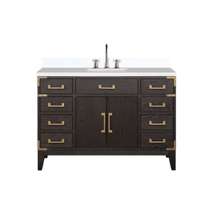 English Elm Brown Oak Single Bath Vanity 48" With Cultured Marble Top, Chrome Faucet Set & Ample Storage Solutions B2731P259808
