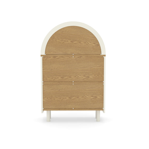 English Elm Arched Three Tier Bookshelf White Frame Woodgrain Shelves Modern Storage for Any Room W2557P428368