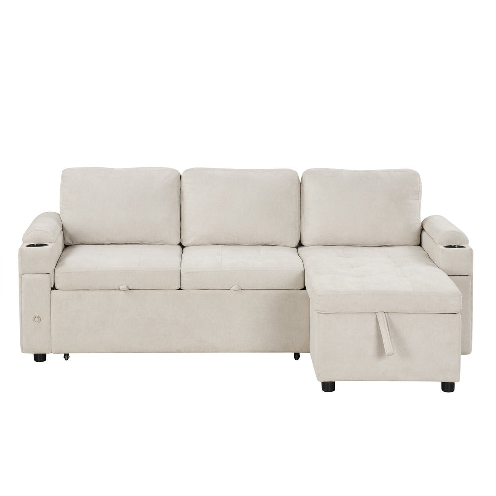 English Elm 83.5" Convertible Sectional Sleeper Sofa with Storage Chaise and Usb Ports N719P237944A