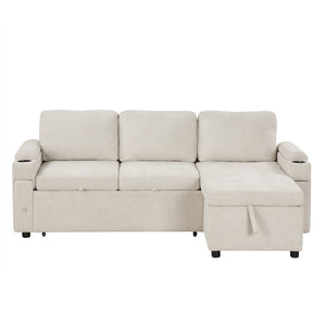 English Elm 83.5" Convertible Sectional Sleeper Sofa with Storage Chaise and Usb Ports N719P237944A