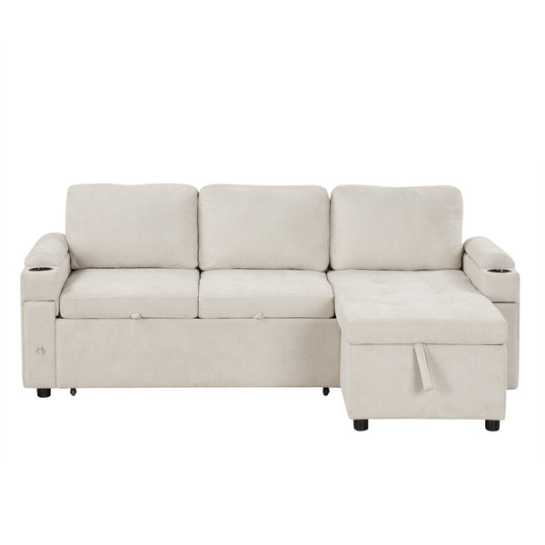 English Elm 83.5" Convertible Sectional Sleeper Sofa with Storage Chaise and Usb Ports N719P237944A