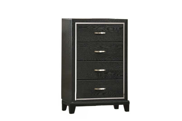 English Elm Contemporary Matte Black 4-drawer Chest with Chrome Handles and Tapered Wood Legs B011P447449