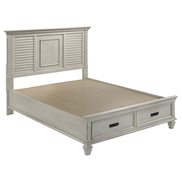 English Elm Capistrano Rustic Distressed White Queen Bed with 2 Drawers, High Louvered Headboard & Tapered Feet B062S00932