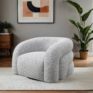 English Elm Contemporary Sculpted Barrel-Back Arm Chair with Smooth Casters, Neutral Textured Upholstery, Stylish Accent Seating Gray 38 L x 37 W x 29 H B2741P401979