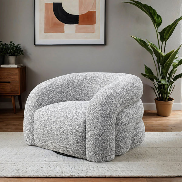 English Elm Contemporary Sculpted Barrel-Back Arm Chair with Smooth Casters, Neutral Textured Upholstery, Stylish Accent Seating Gray 38 L x 37 W x 29 H B2741P401979