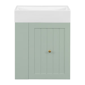 English Elm 20-Inch Compact Bathroom Vanity with Ceramic Sink, Wall-Mounted MDF Cabinet, Modern Space-Saver Design Green N725P314023F