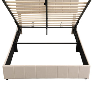 English Elm Queen Linen Upholstered Platform Bed with Hydraulic Lift Storage and Padded Headboard N708P201552A