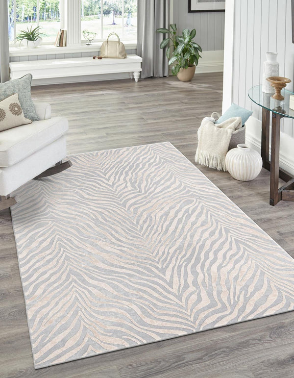 Unique Loom Finsbury Meghan Machine Made Animal Print Rug Gray and Ivory,  7' 1" x 10' 0"