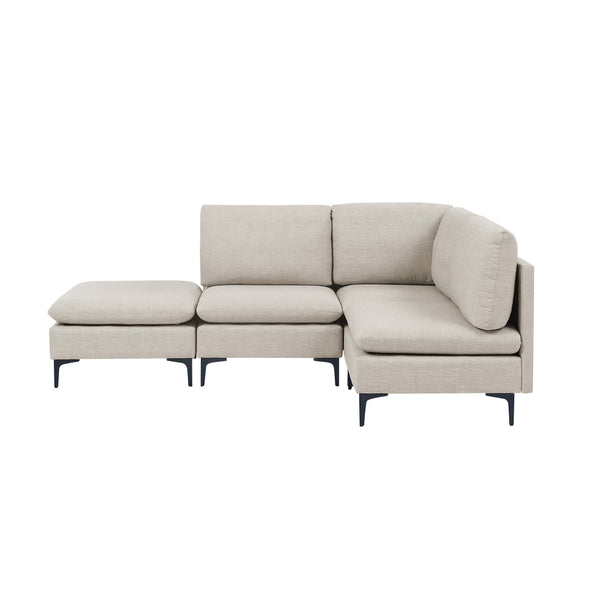 English Elm Linen Upholstered Modular Sectional Sofa with Black Metal Legs for Modern Living Almond B2748S00095