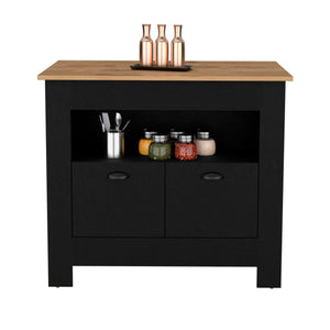 English Elm Floyd Modern Kitchen Island 35.3" H Black/Macadamia – 2 Doors, 3 Shelves, Engineered Wood Storage B097P199733
