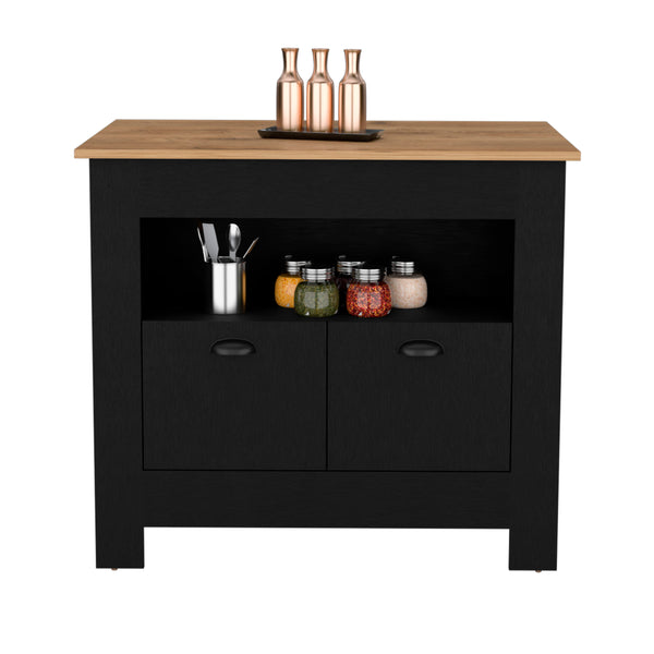 English Elm Floyd Modern Kitchen Island 35.3" H Black/Macadamia – 2 Doors, 3 Shelves, Engineered Wood Storage B097P199733