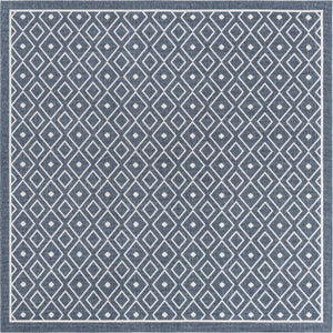 Unique Loom Outdoor Trellis Kafes Machine Made Geometric Rug Navy Blue, Ivory 7' 10" x 7' 10"