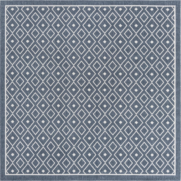 Unique Loom Outdoor Trellis Kafes Machine Made Geometric Rug Navy Blue, Ivory 7' 10" x 7' 10"