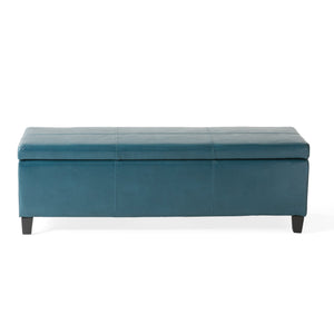 English Elm Upholstered Pu Leather Storage Ottoman with Solid Wood Legs Hinged Lid Bench Seat Teal N757P414088T