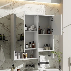 English Elm 29'' Modern Wall Mounted Medicine Cabinet with Mirror, Spacious Adjustable Shelves, Towel Bar and Durable MDF Finish White N710P209440K