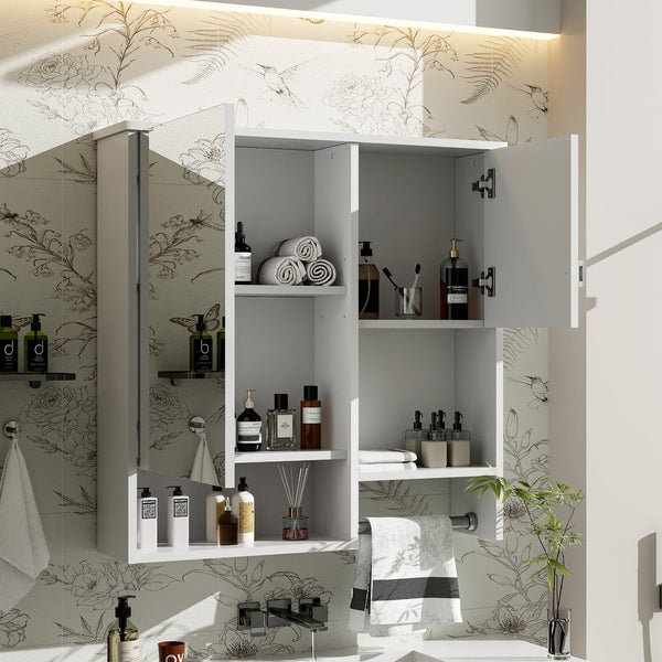 English Elm 29'' Modern Wall Mounted Medicine Cabinet with Mirror, Spacious Adjustable Shelves, Towel Bar and Durable MDF Finish White N710P209440K