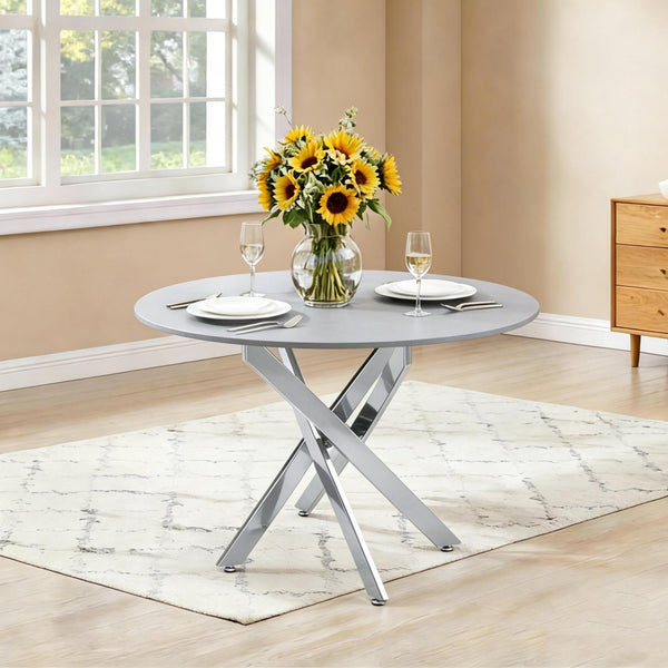 English Elm Modern Round Tempered Glass Dining Table with Glam Gold Iron Base for Compact Spaces W3590S00010