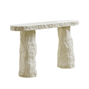 English Elm 53.94 Inch Sculptural Fiberglass Console Table with Stone Look Pillar Legs for Entryway W2582S00199